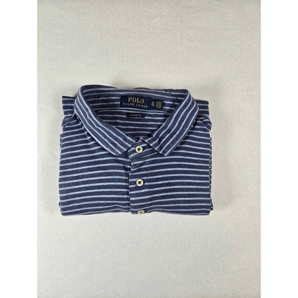 Polo‎ Ralph Lauren Men's Blue Striped Short Sleeve Polo Shirt Size XL Emb Pony